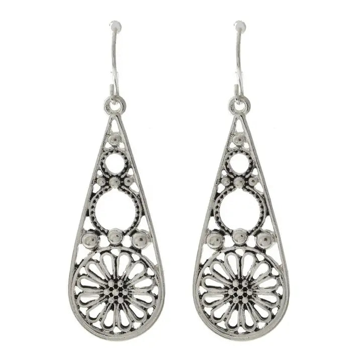 Flower Designer Look Teardrop Dangle Earrings