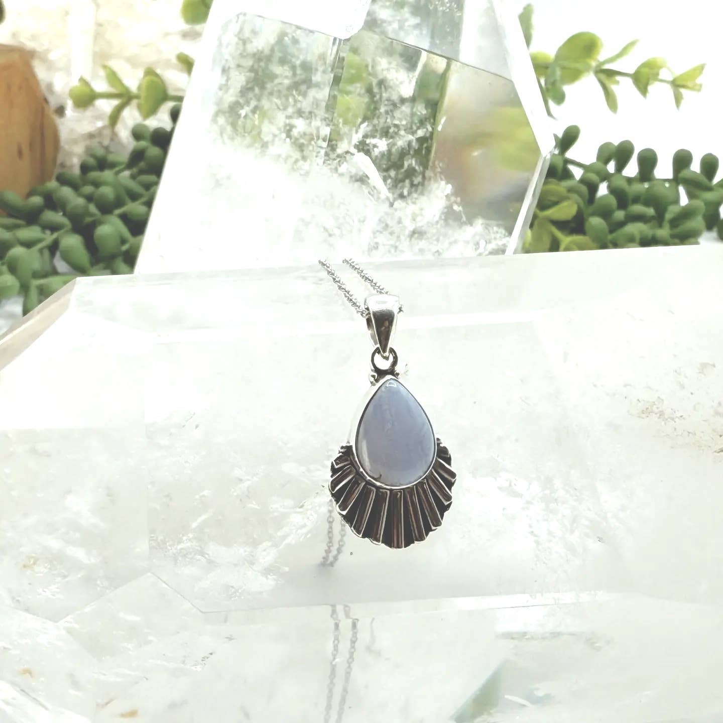Blue Lace Agate Semi-Precious Gemstone Pendant/Sliver(925)