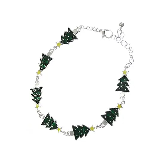 Christmas Tree with Yellow Star Link & Chain Bracelet