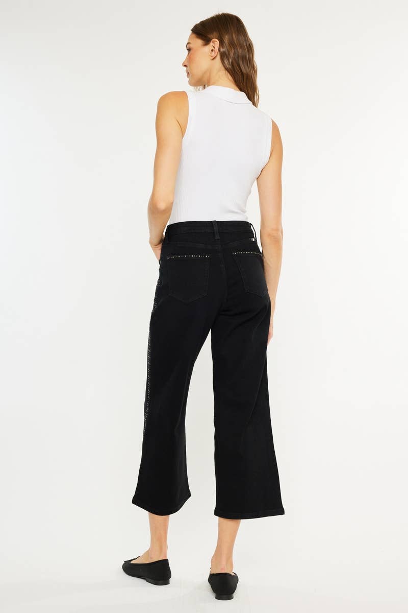 Kancan HIGH RISE CROP WIDE LEG JEANS: BLACK