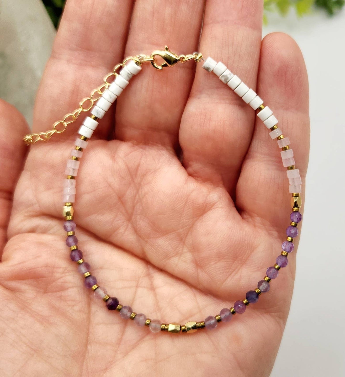 INNER PEACE-Fluorite/Amethyst/Rose Quartz/Howlite Bracelet