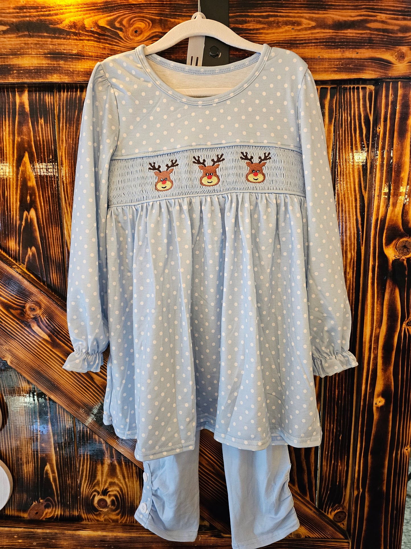 Blue Polka Dot Reindeer 2 Piece Set Size 6