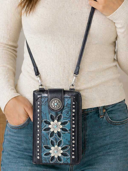 Laser-Cut Floral Crossbody Wallet & Phone Holder - Turquoise, photo 2 of 4