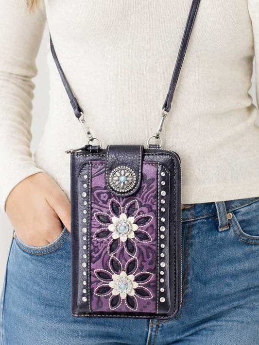 Laser-Cut Floral Crossbody Wallet & Phone Holder - Purple, photo 2 of 4