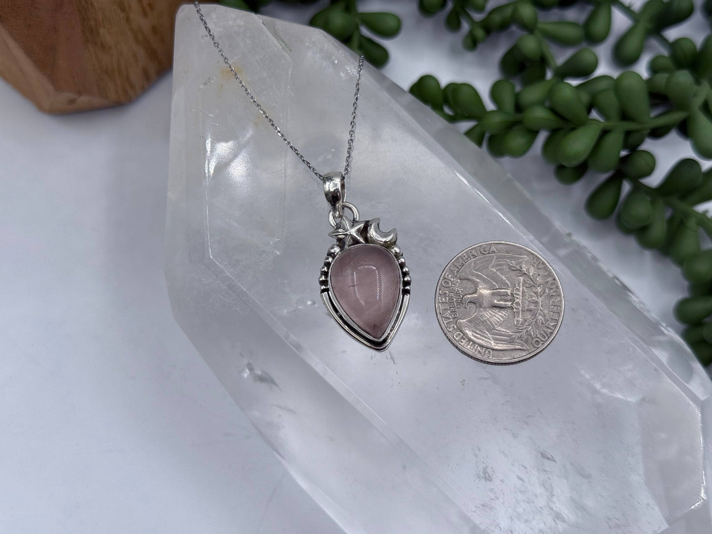 Rose Quartz Tear Drop Cabochon Pendant Sterling Silver/925