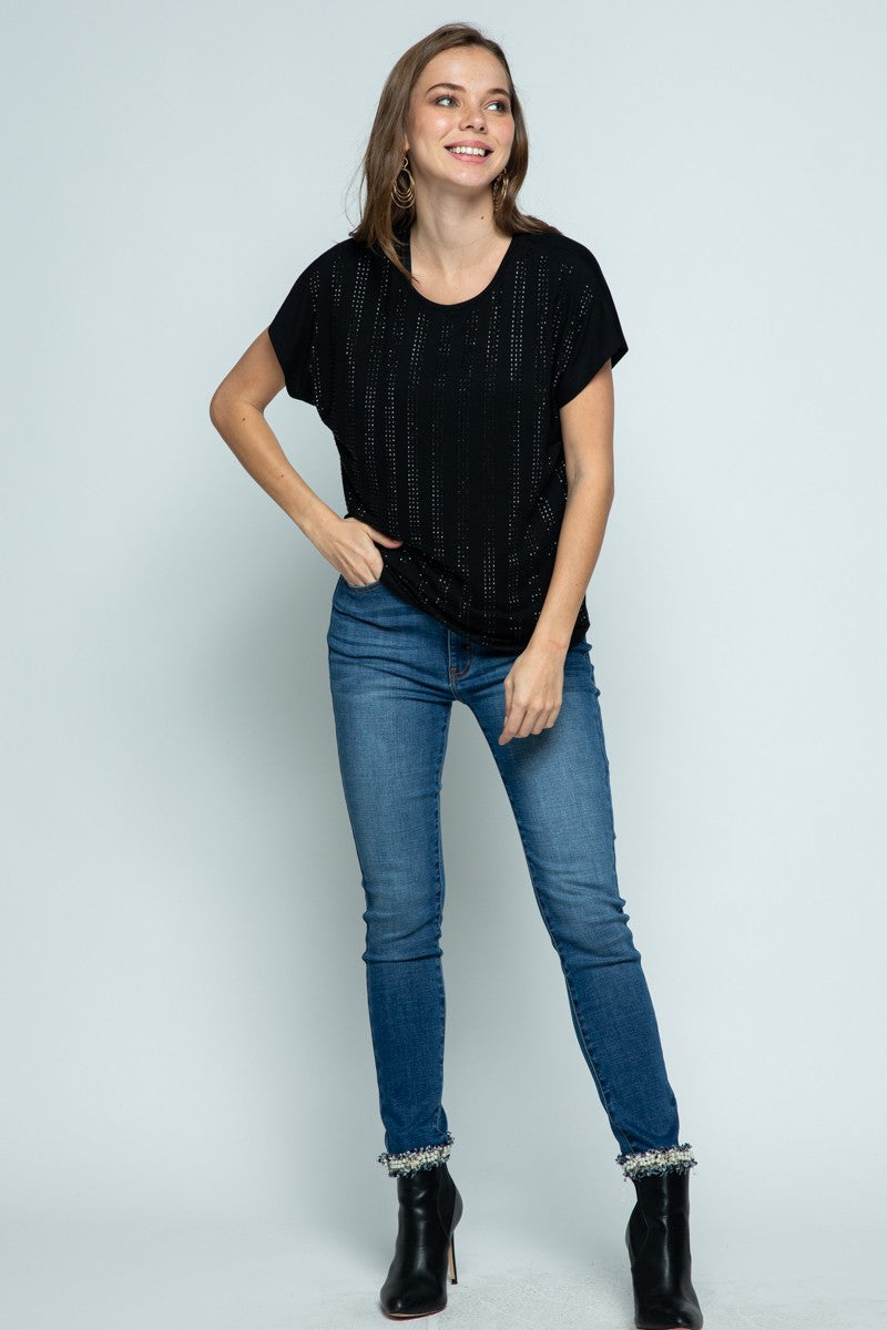 Short Sleeve Top With Stones