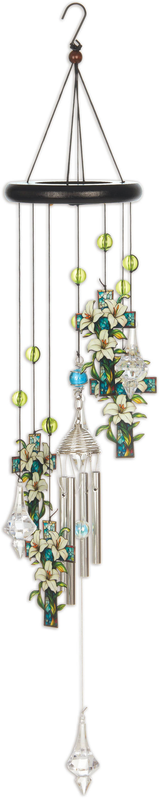 27" Serenity Holly Cross Wind Chime, aluminum and acrylic, photo 2 of 3