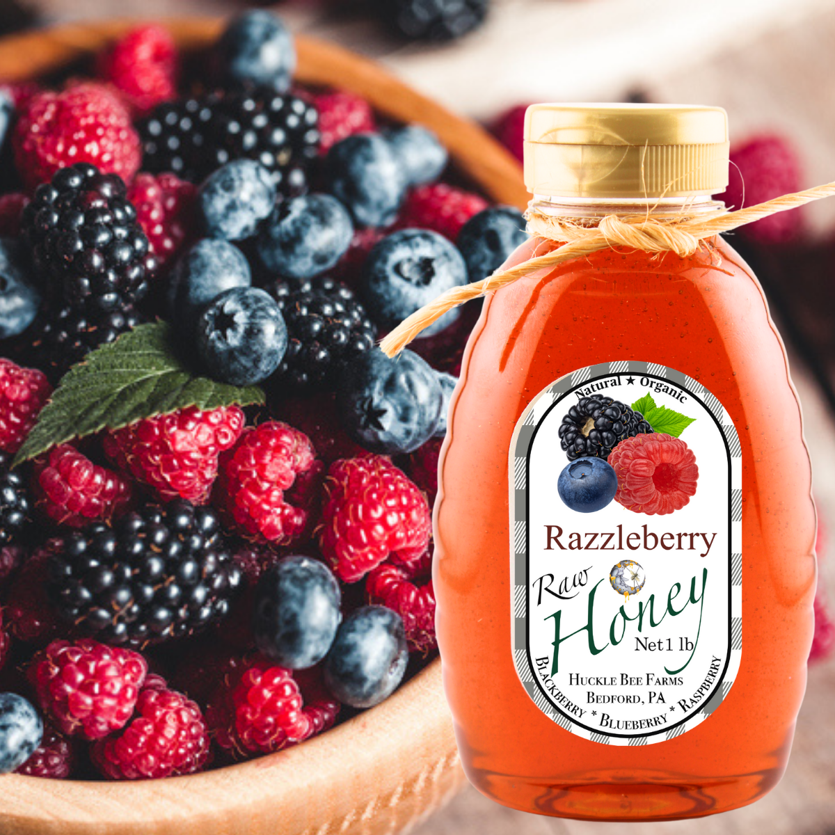 Razzleberry Infused Raw Honey: 1 lb Bottle