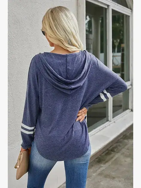 Long Sleeves Loose Hoodie: NAVY(no zipper)