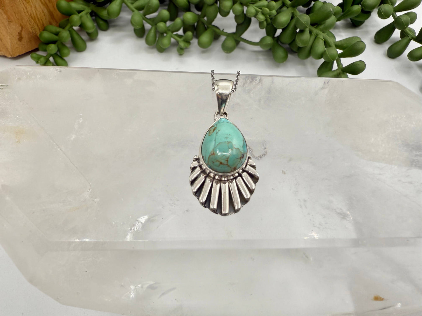 Turquoise Tear Drop Cabochon Gem Pendant-Sterling Silver/925