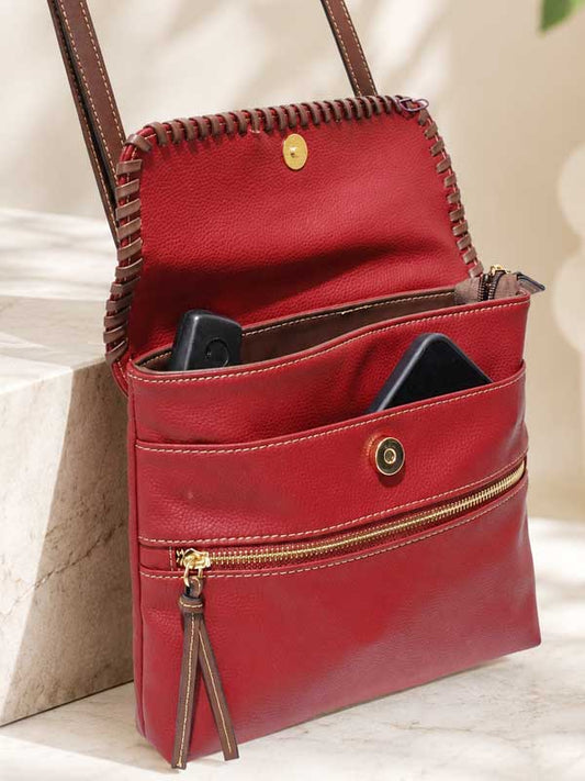 Gabby red microfiber vegan leather crossbody bag, photo 2 of 3