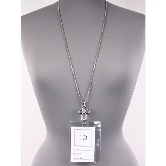 Open Cross Metal Lanyards Id Holder & Necklace