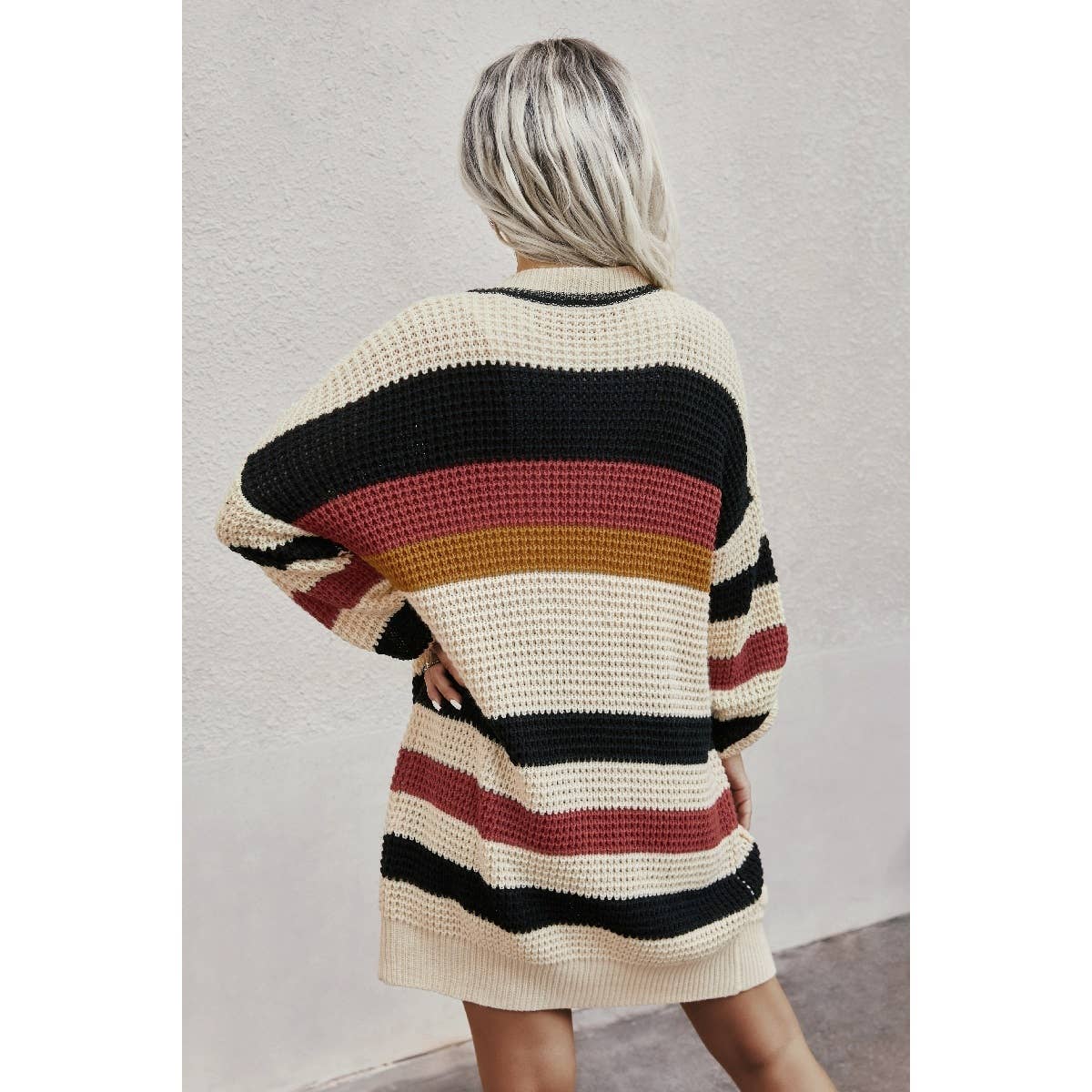 Knit Striped Color Block Long Sleeve Cardigan