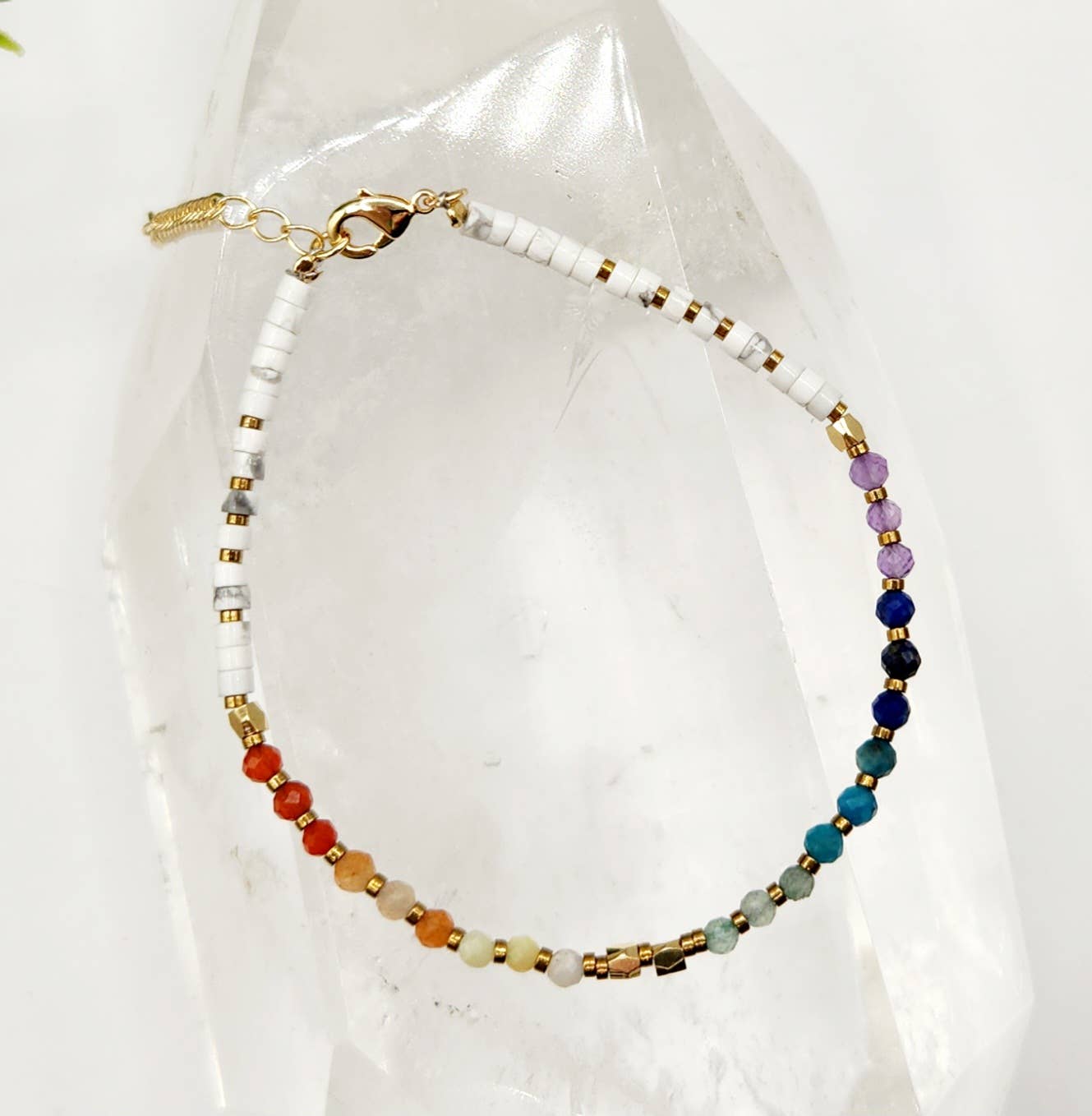 CHAKRA-3mm Faceted Gemstone Bracelet with Gold Color Clasp