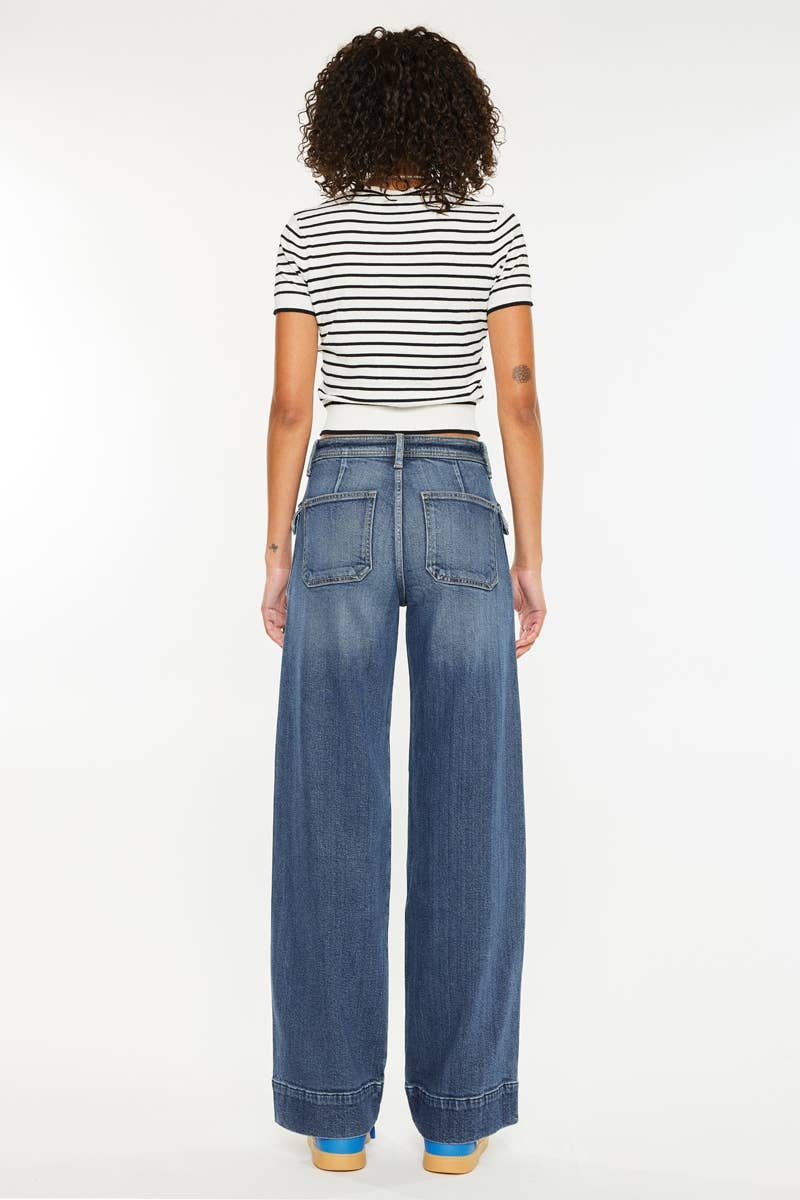 HIGH RISE WIDE LEG JEANS- DARK