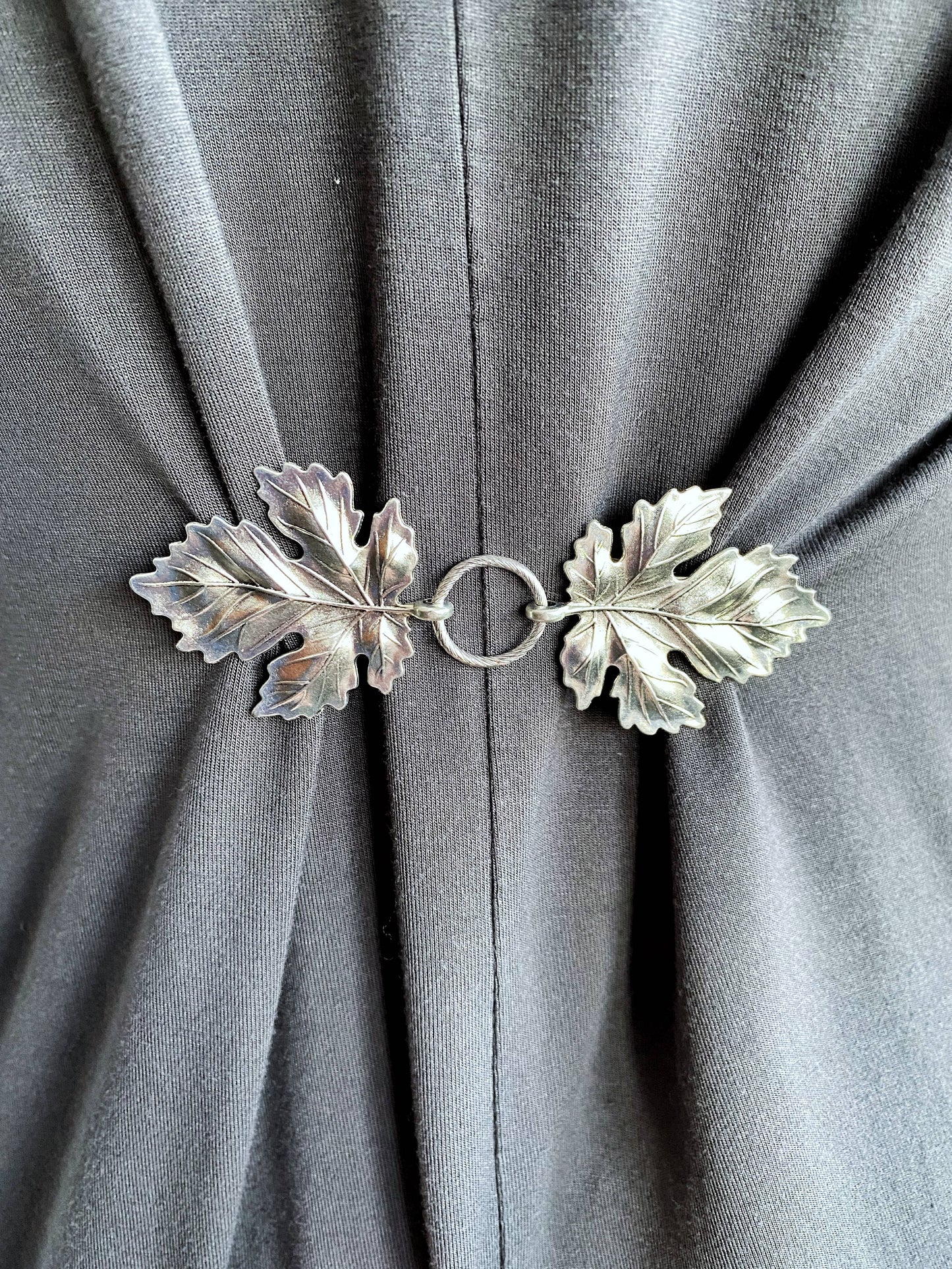 Dress Cinch Clips for Clothes, Silver Metal Leaves Boho