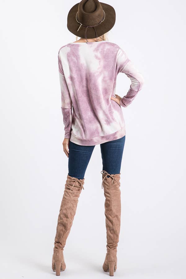 Tie Dye Sequin Contrast Top Purple
