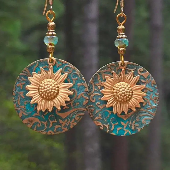 Double Layered Sunflower Patterned Earrings
