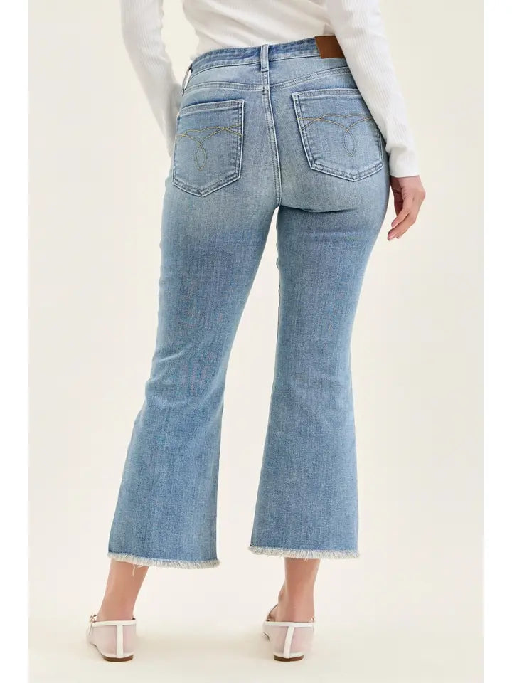 Judy Blue Mid Rise Kick Flare w/ Frayed Hem