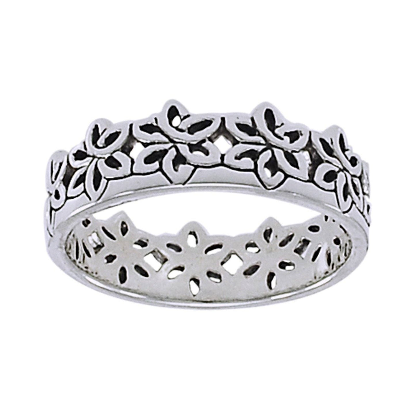 Celtic Flower Crown Sterling Silver Band Ring: Size 10