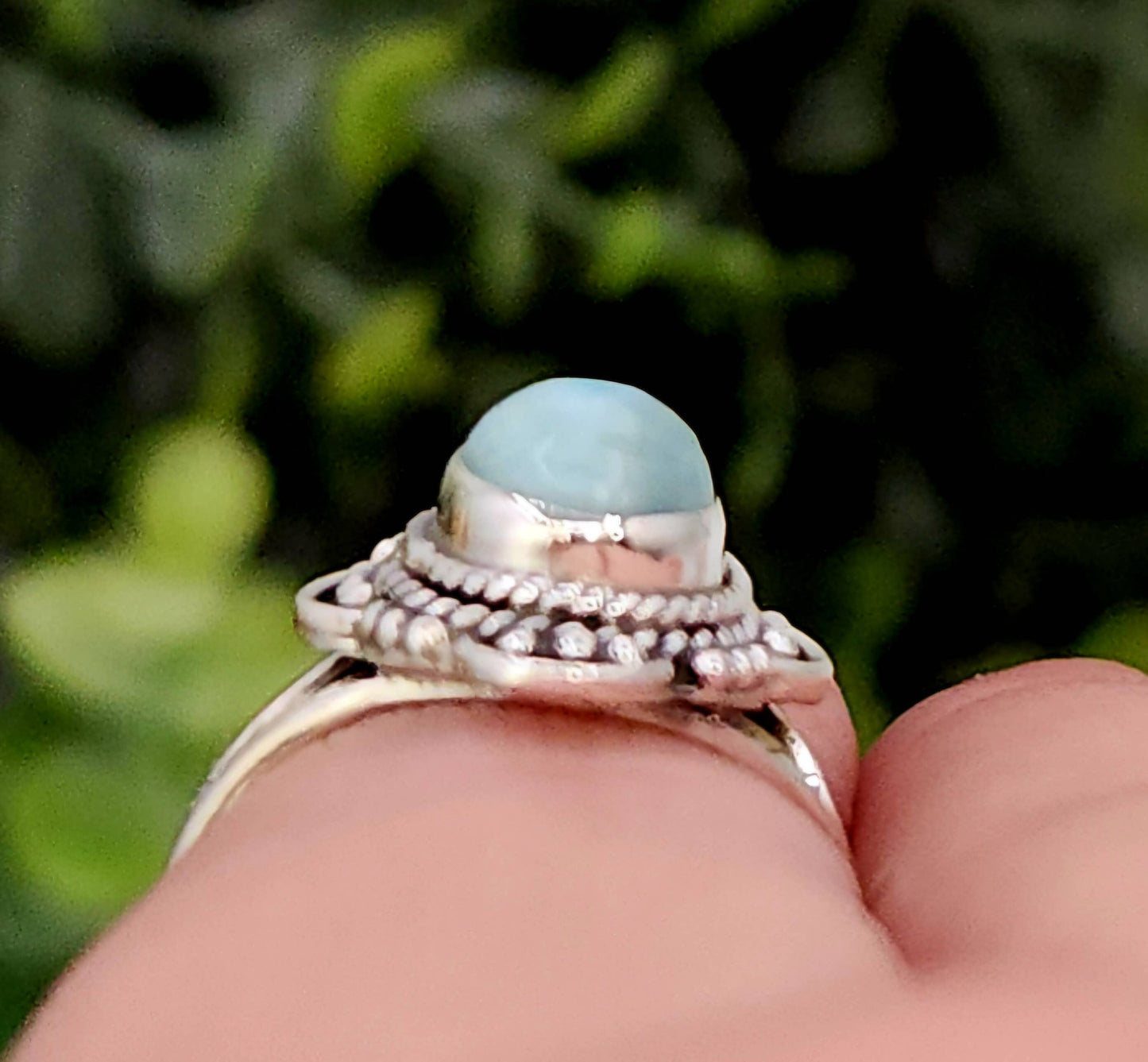 Larimar Semi-Precious Gemstone Sterling Silver (925)--Ring Size 8