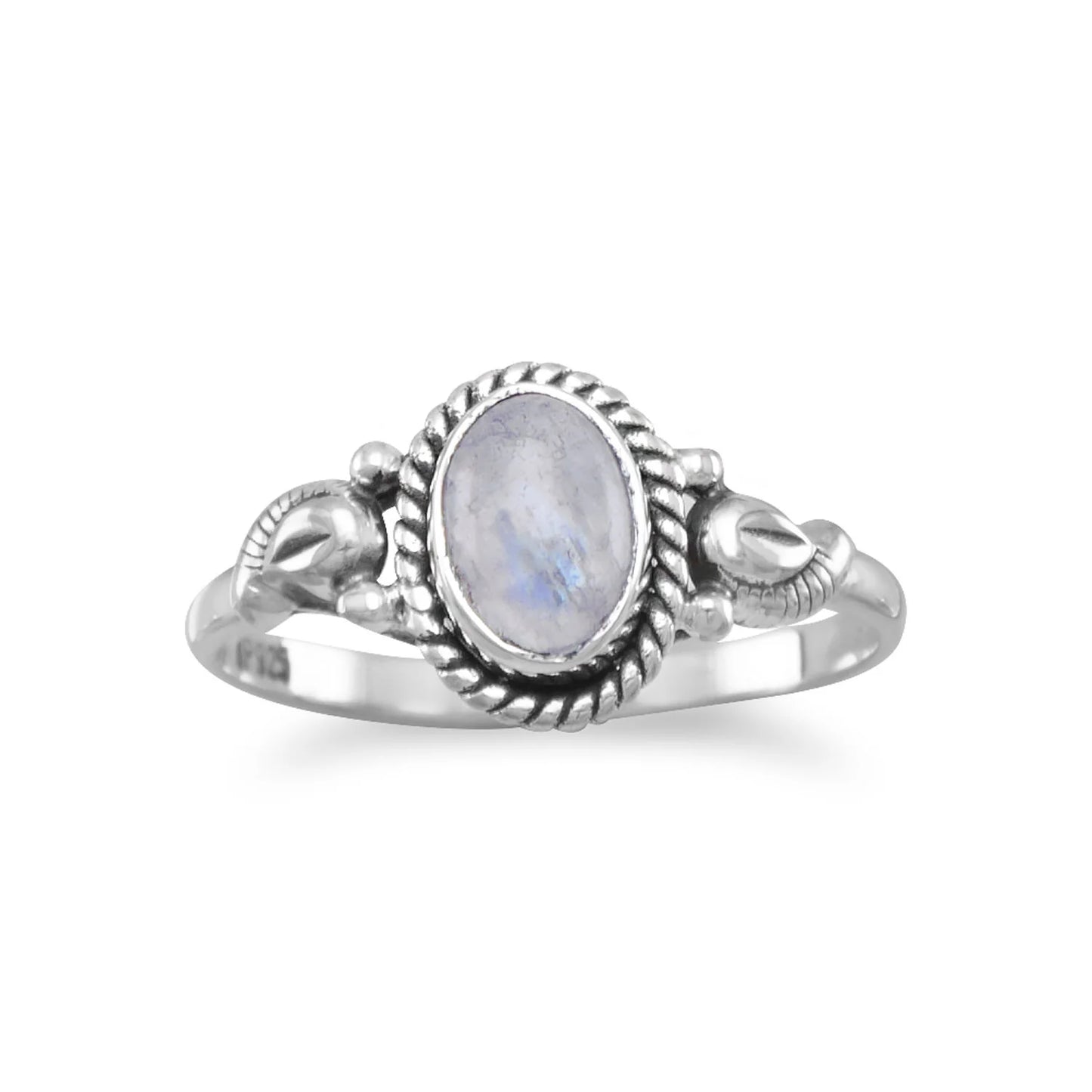 Oxidized Rainbow Moonstone Ring Size 7