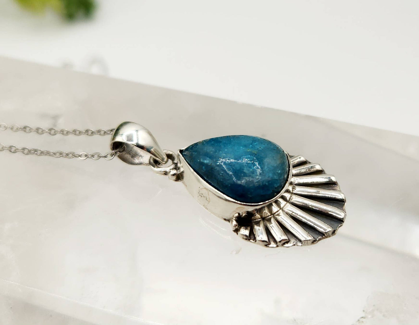 Blue Apatite Gemstone Pendant-Sterling Silver(925)