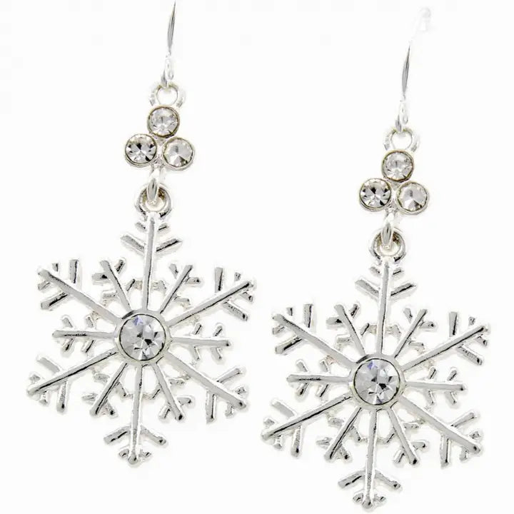 Christmas Snowflake Crystal Metal Dangle Earrings