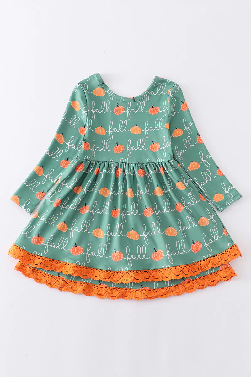 Green Fall Pumpkin Dress 2T