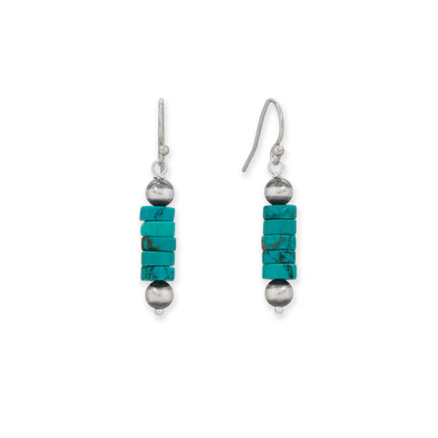 Turquoise Heishi and Oxidized Bead Drop Earrings