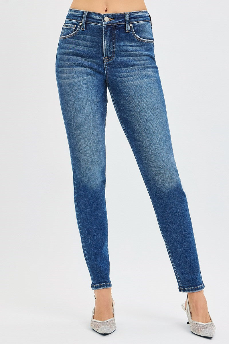 Risen Tummy Control Mid Rise Ankle Skinny - Dark