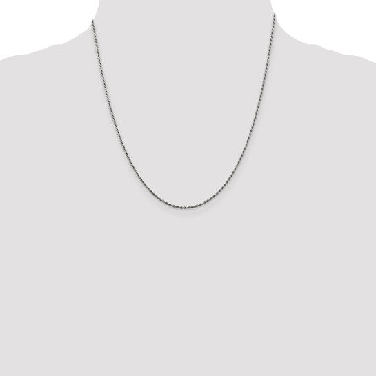 Sterling Silver Rhodium-plated 1.5mm Diamond-cut Rope Chain 20in