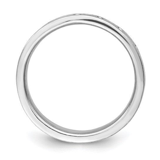 Sterling Silver Rhodium-plated Polished Fancy Ribbon Band - Size 8