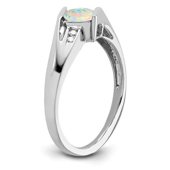 Sterling Silver CR Opal and Diamond Ring