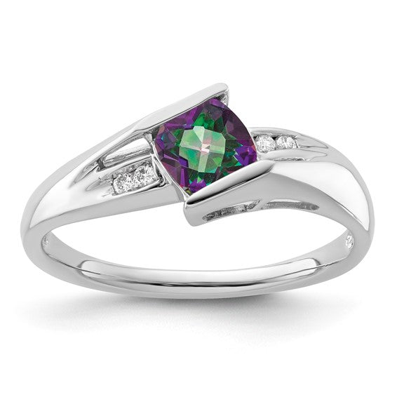 Sterling Silver Mystic Fire Topaz and Diamond Ring Size 7
