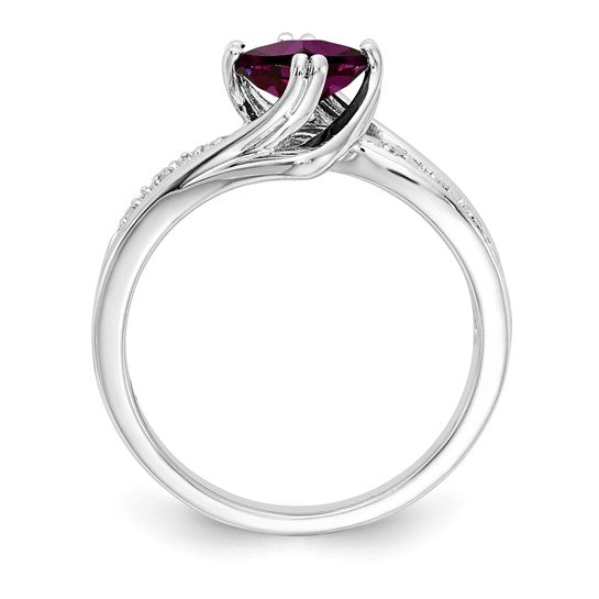 Sterling Silver Rhodolite Garnet and Diamond Ring