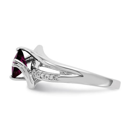 Sterling Silver Rhodolite Garnet and Diamond Ring