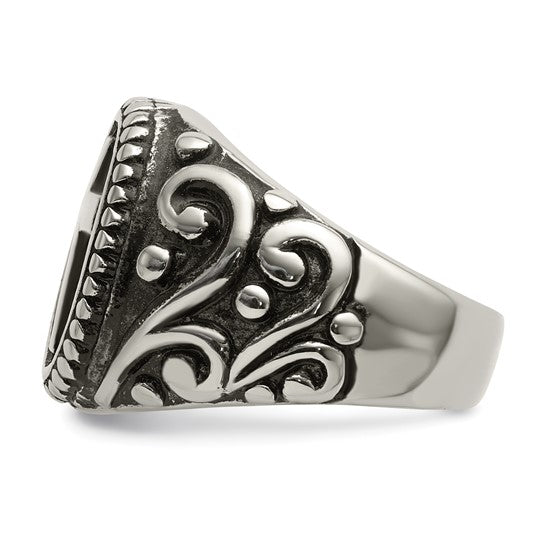 Chisel Stainless Steel Antiqued and Polished Cross Ring