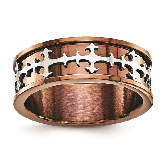 Stainless Steel GTS 8mm Coffee /Gray Cross Ring