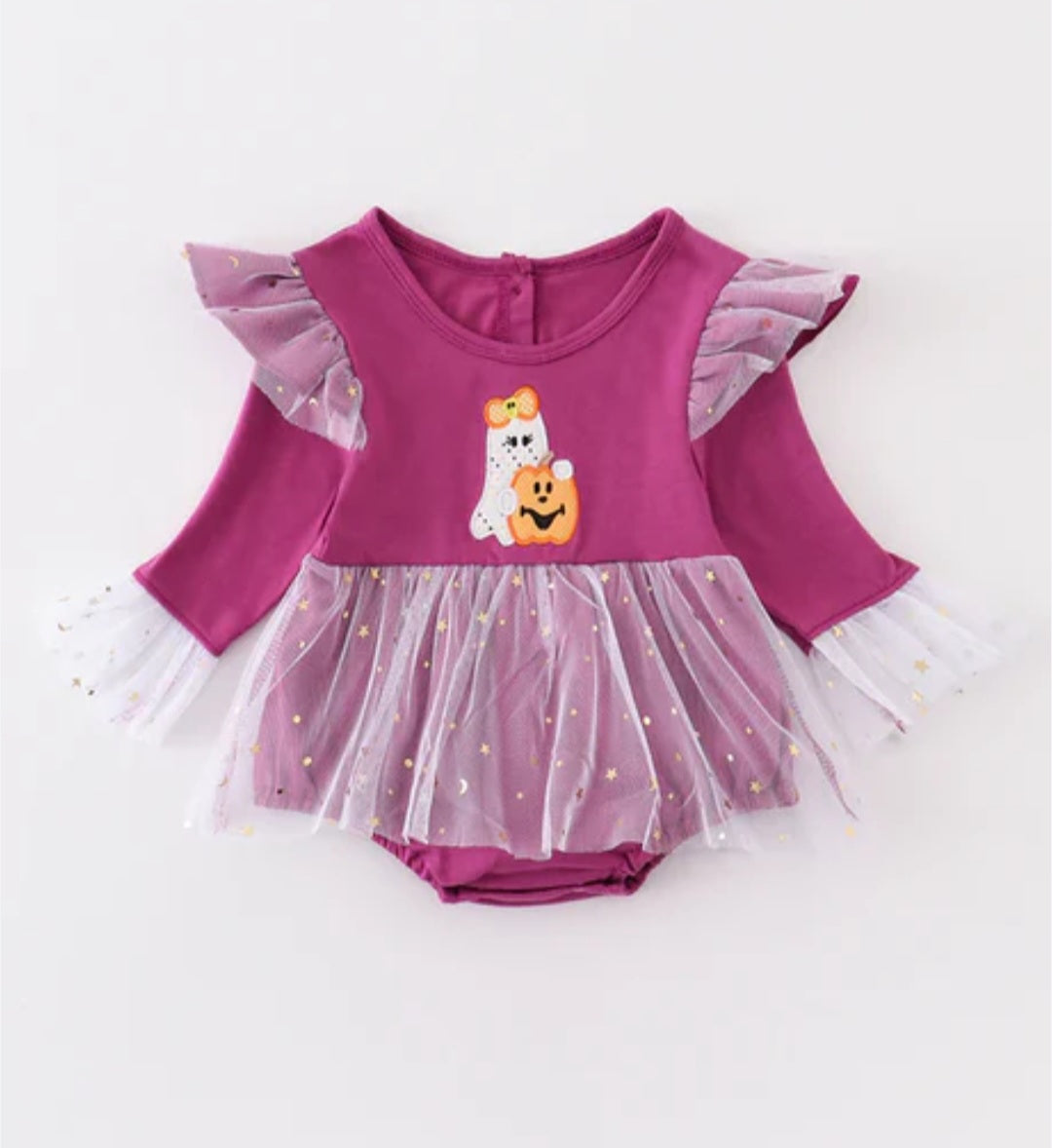 Magenta Tulle Halloween Ghost and Pumpkin Romper Size 18mos