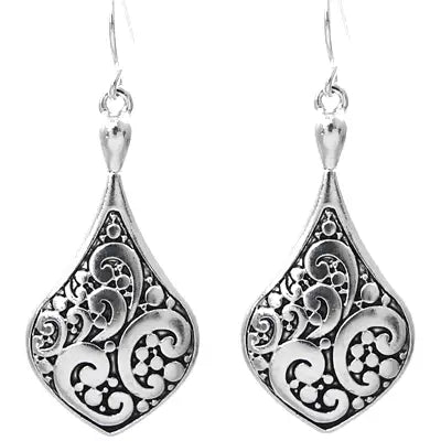 Silver Beautiful Filigree Metal Dangle Earrings