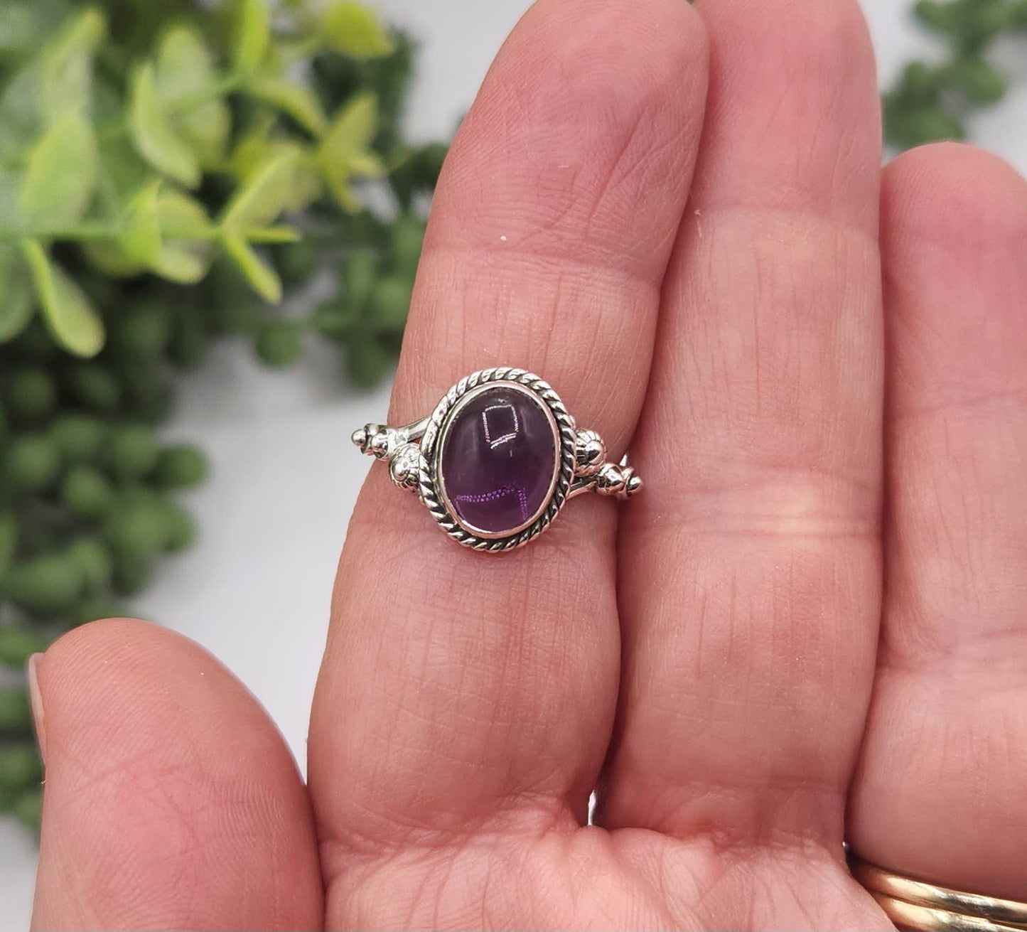 Amethyst Semi-Precious Gemstone Sterling Silver (925) Ring :Size 7