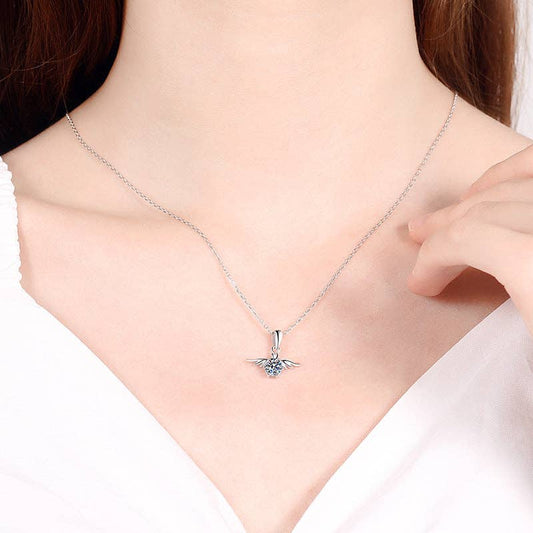 Angel Wing Moissanite Charm Necklace - 925 Sterling Silver, photo 2 of 5