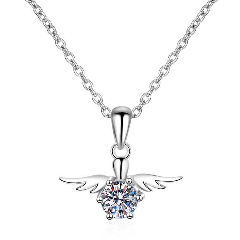 Angel Wing Moissanite Charm Necklace - 925 Sterling Silver, photo 5 of 5