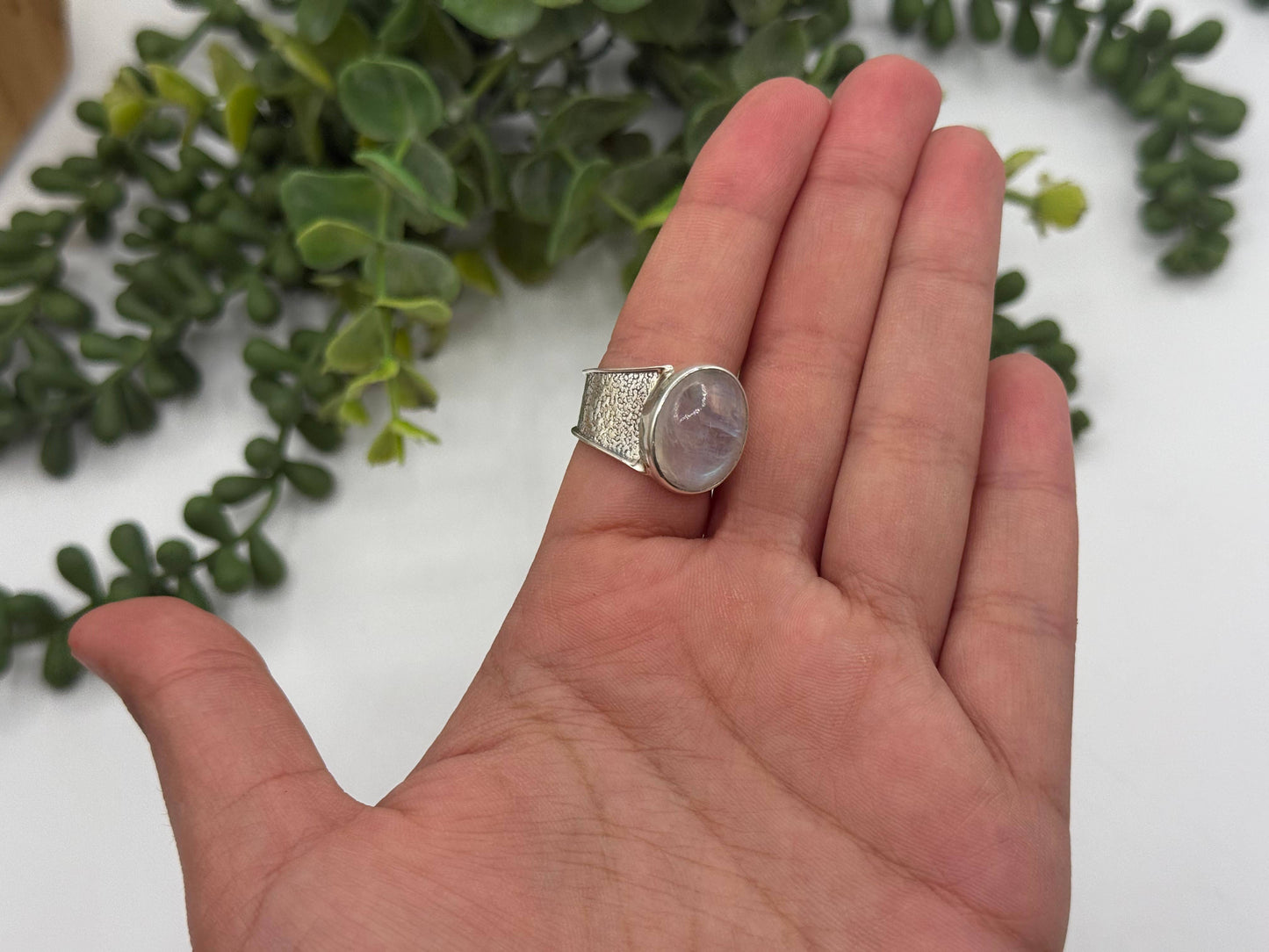 Rainbow Moonstone Sterling Silver Ring Size 11