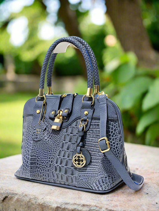 Lucy Croco-Embossed Genuine Leather Dome Satchel, photo 2 of 3