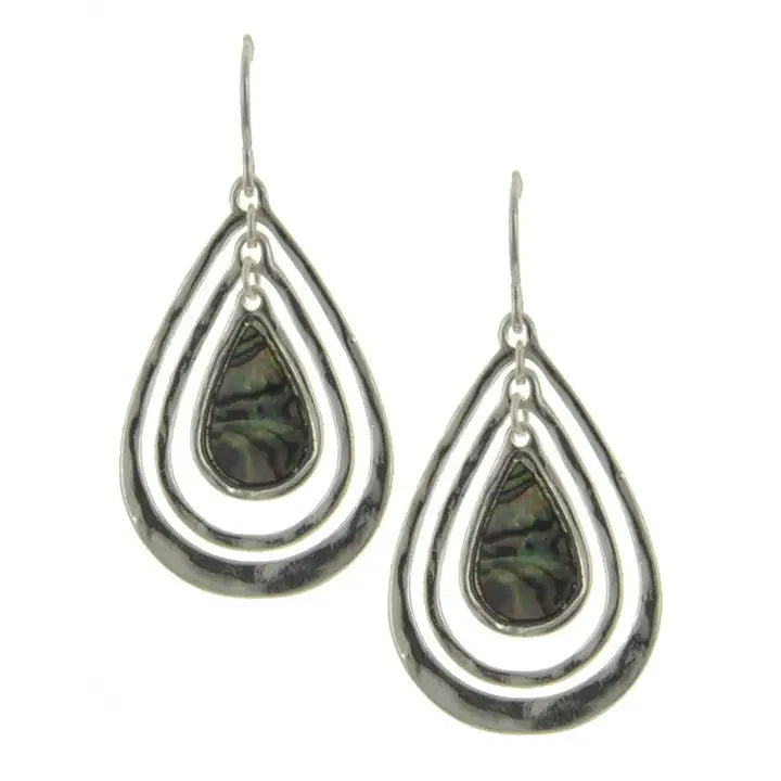 Silver_abalone Ring Layer Hematite Teardrop Earrings