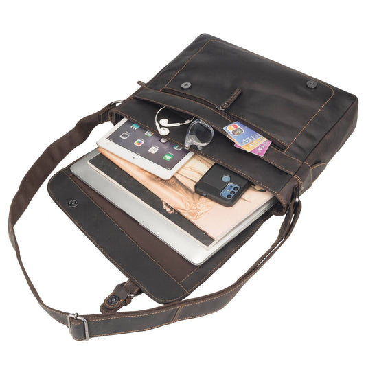 Chicago Full-Grain Leather Messenger Bag 14" - Brown, photo 2 of 7
