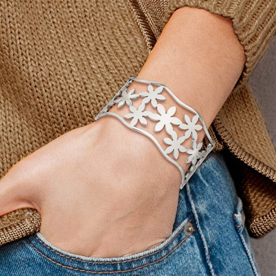 Stainless Steel Flowers Cuff Bangle, photo 3 of 3