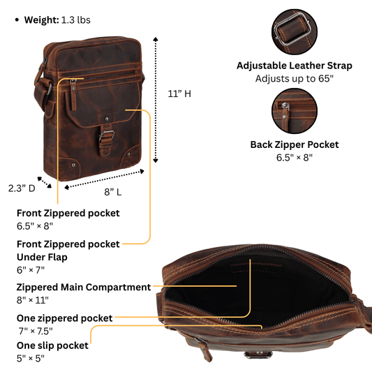 Denver full-grain leather crossbody bag in chestnut by Minori Leather, photo 2 of 8
